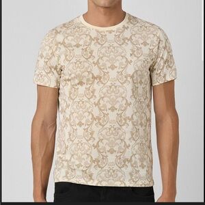 Van Heusen Slim Fit Beige Paisley Short Sleeve Tee